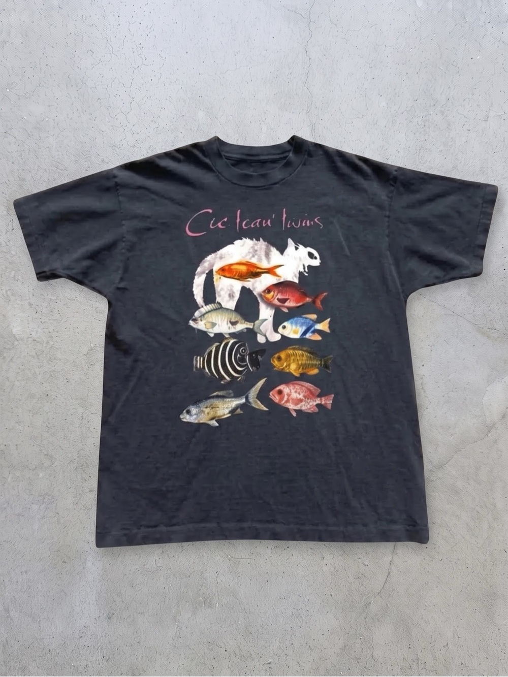 Gildan Black Cat And Fish Graphic Tee